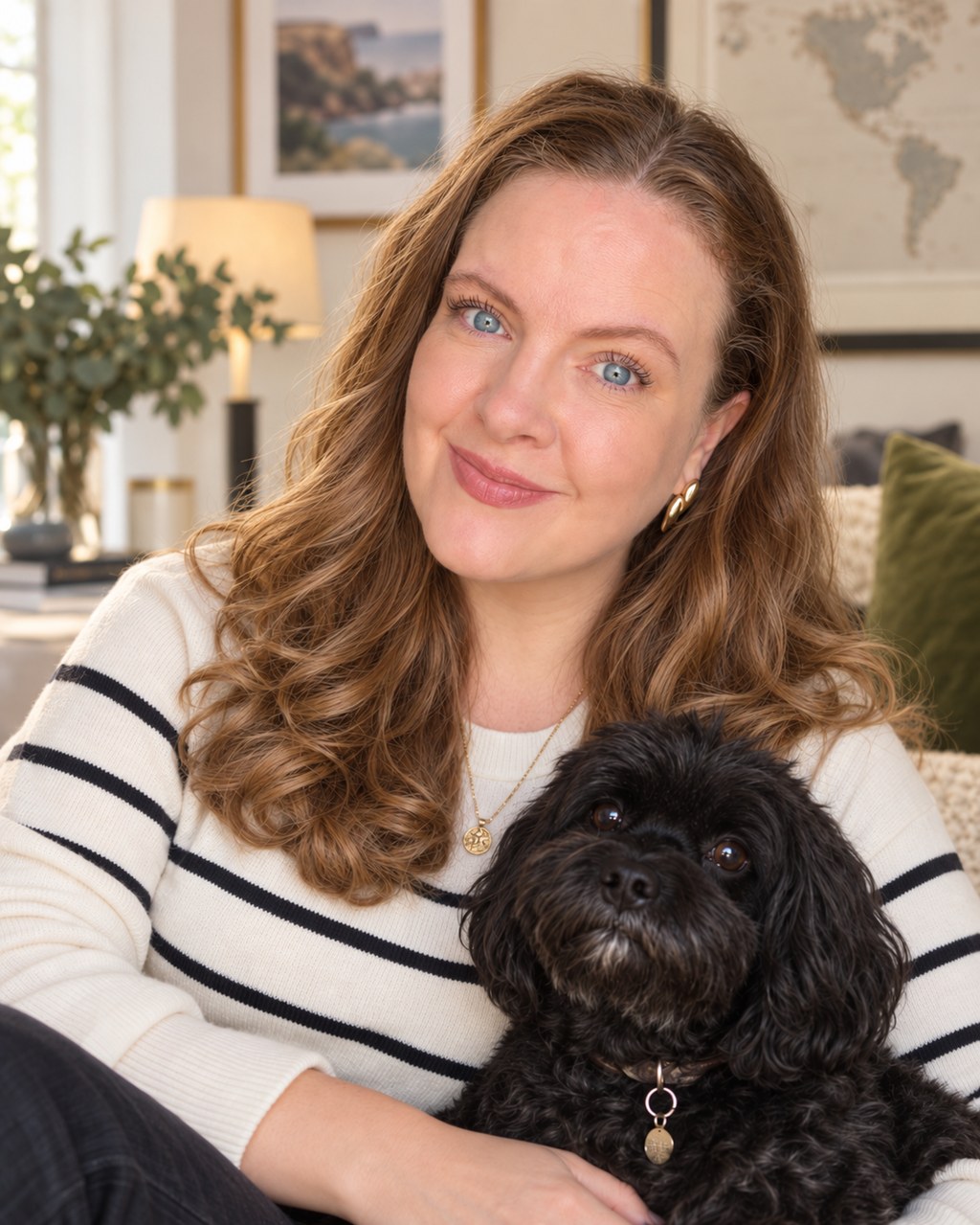Lorna Mullins caring for a dog at home for Fetch Travels, London
